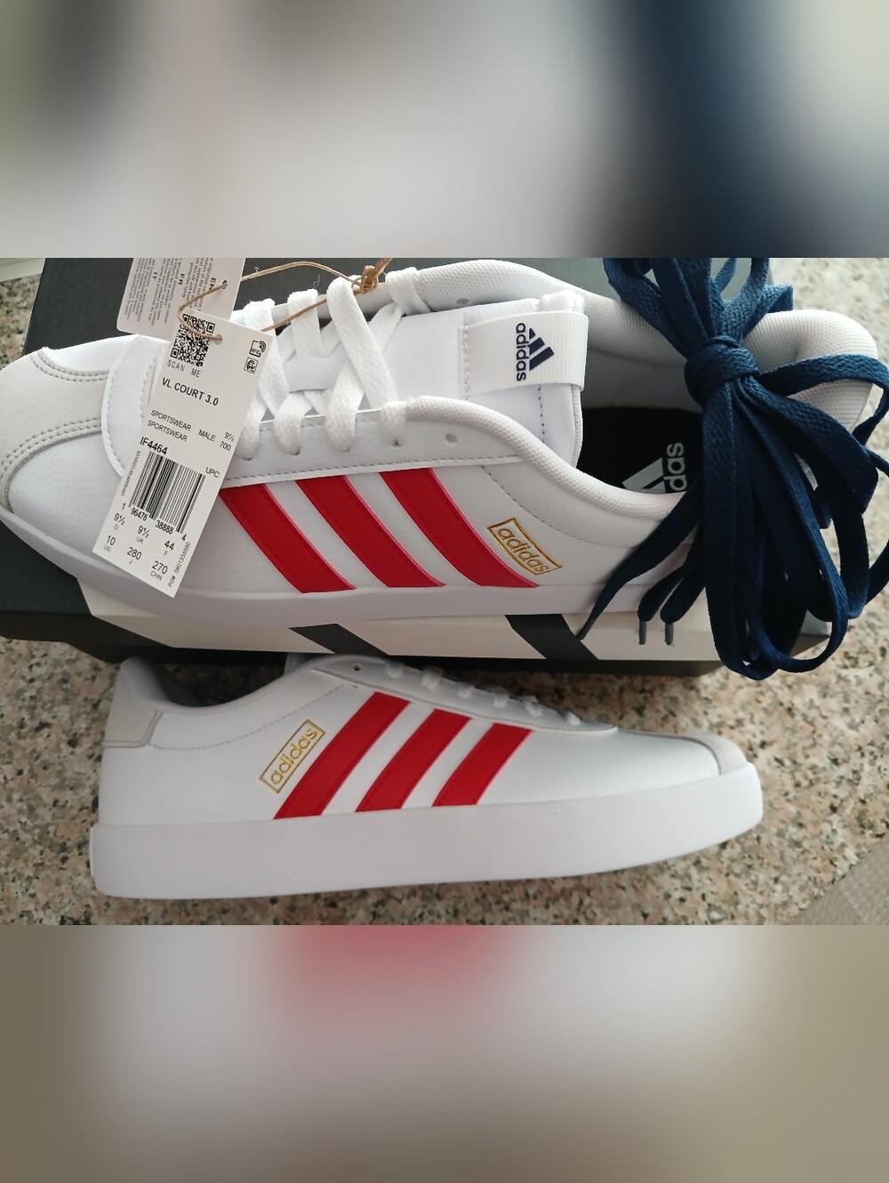 Men's Adidas Court 3 White Sneakers with Red Three Stripes